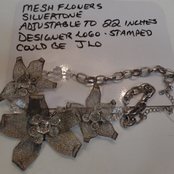 JLO Silvertone Floral Mesh Necklace 22" - Picture 11 of 12